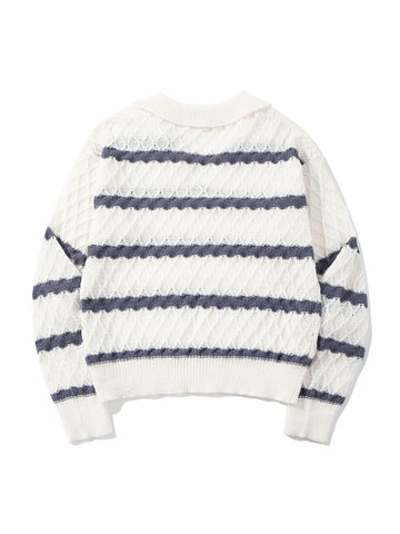 Striped Textured Collared Knit Pullover