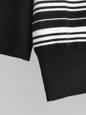 Oversized Striped Polo Collar Knit Sweater