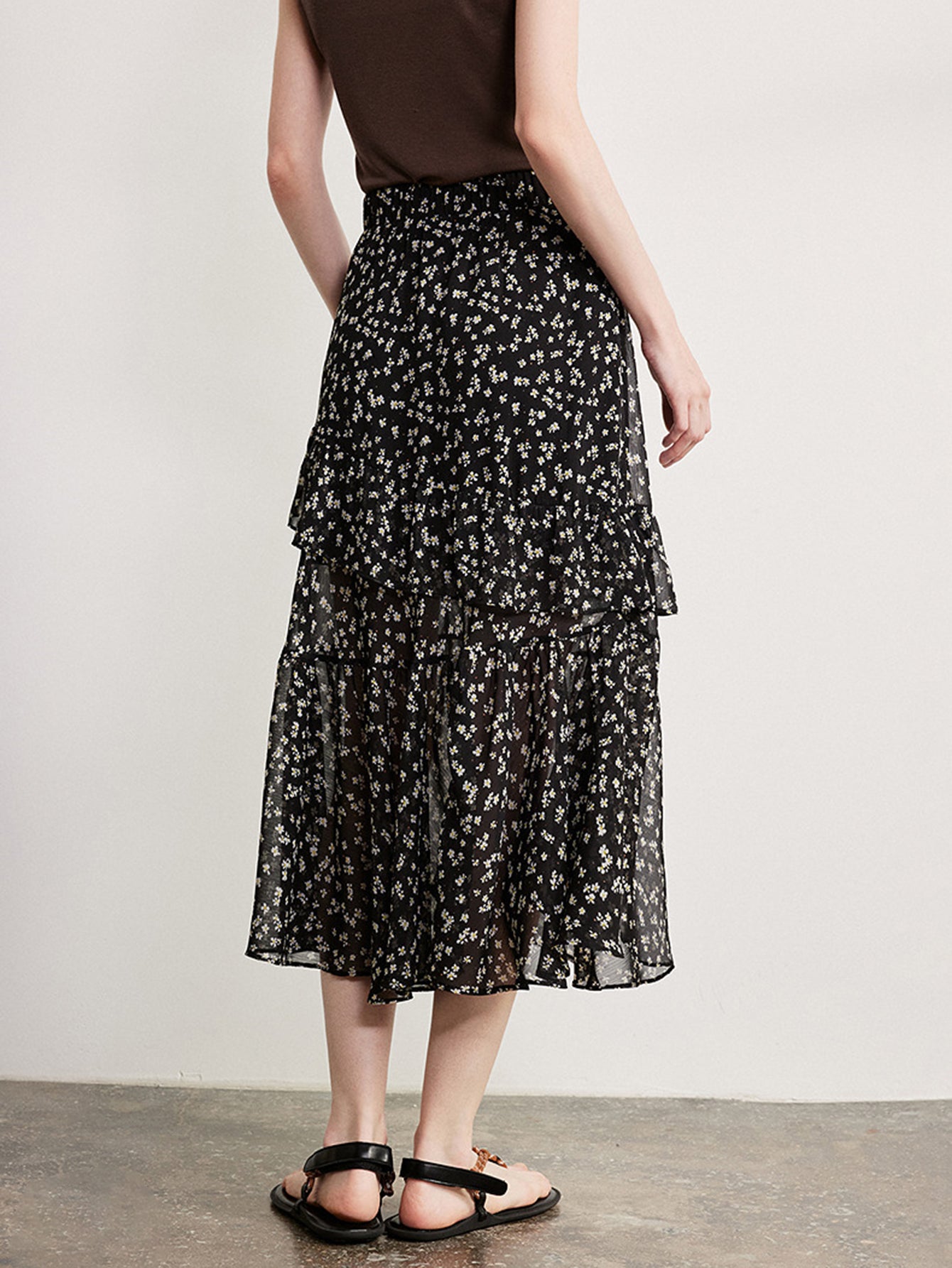 Floral Draped Flowy Midi Skirt