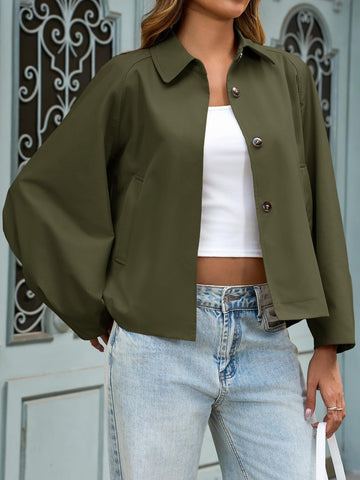Oversized Batwing Sleeve Faux Leather Jacket