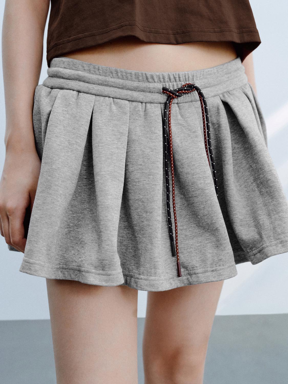 Urban Revivo Drawstring A-Line Mini Skirts-Gray Marl