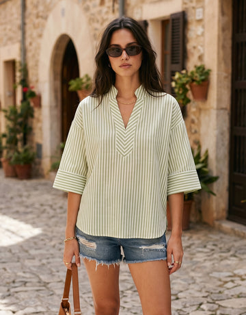 Casual Striped V Neck Chiffon Blouse