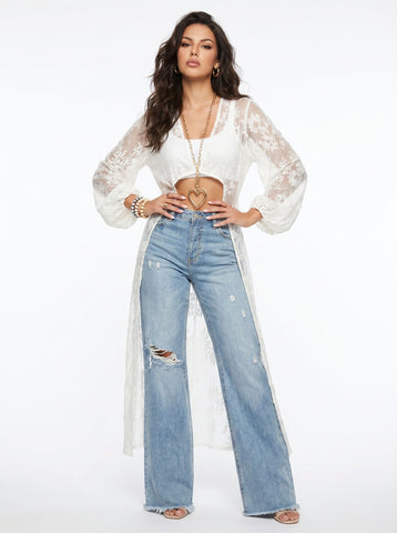 High Rise Distressed Wide Leg Jeans
