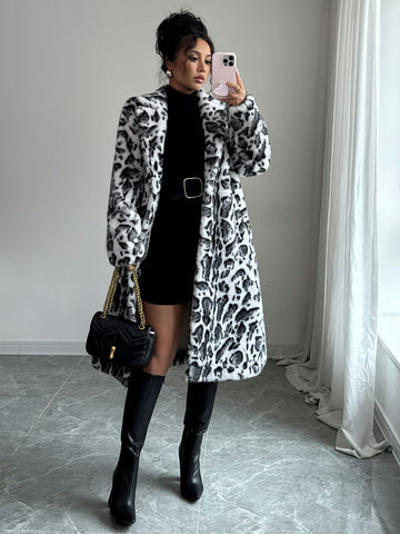 Luxurious Leopard Print Faux Fur Coat