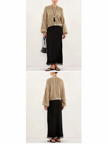 Oversized Balloon Sleeve Cropped Sweater