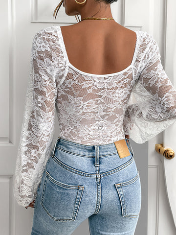 Lace V Neck Chic Bodysuit-Multicolor