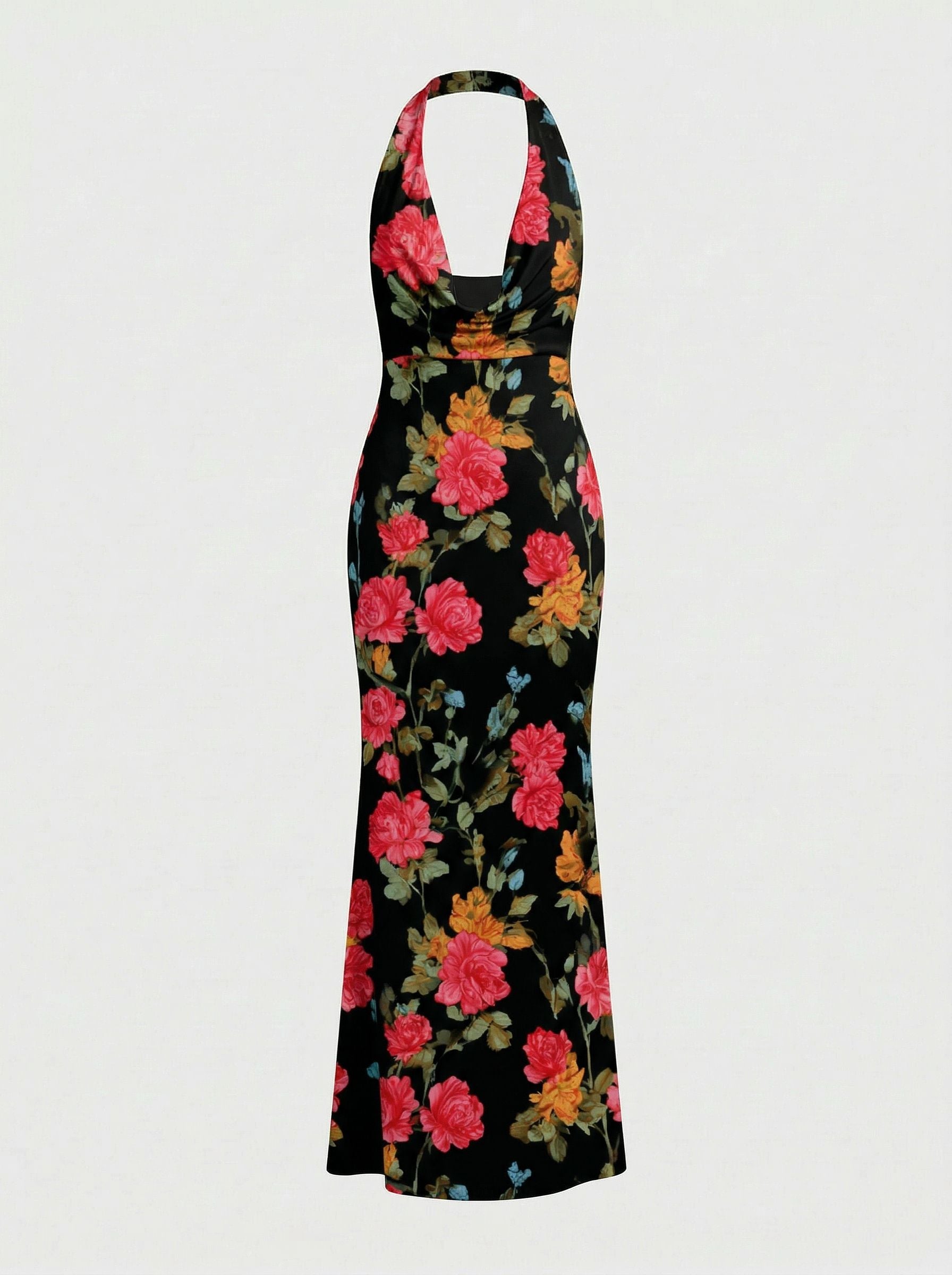 Floral Print Cowl Neck Bodycon Maxi Dress