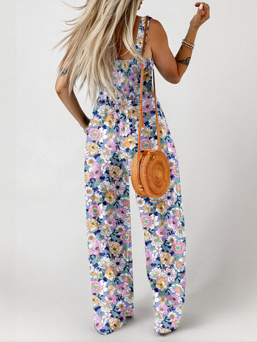Smocked Floral Wide Leg Jumpsuit