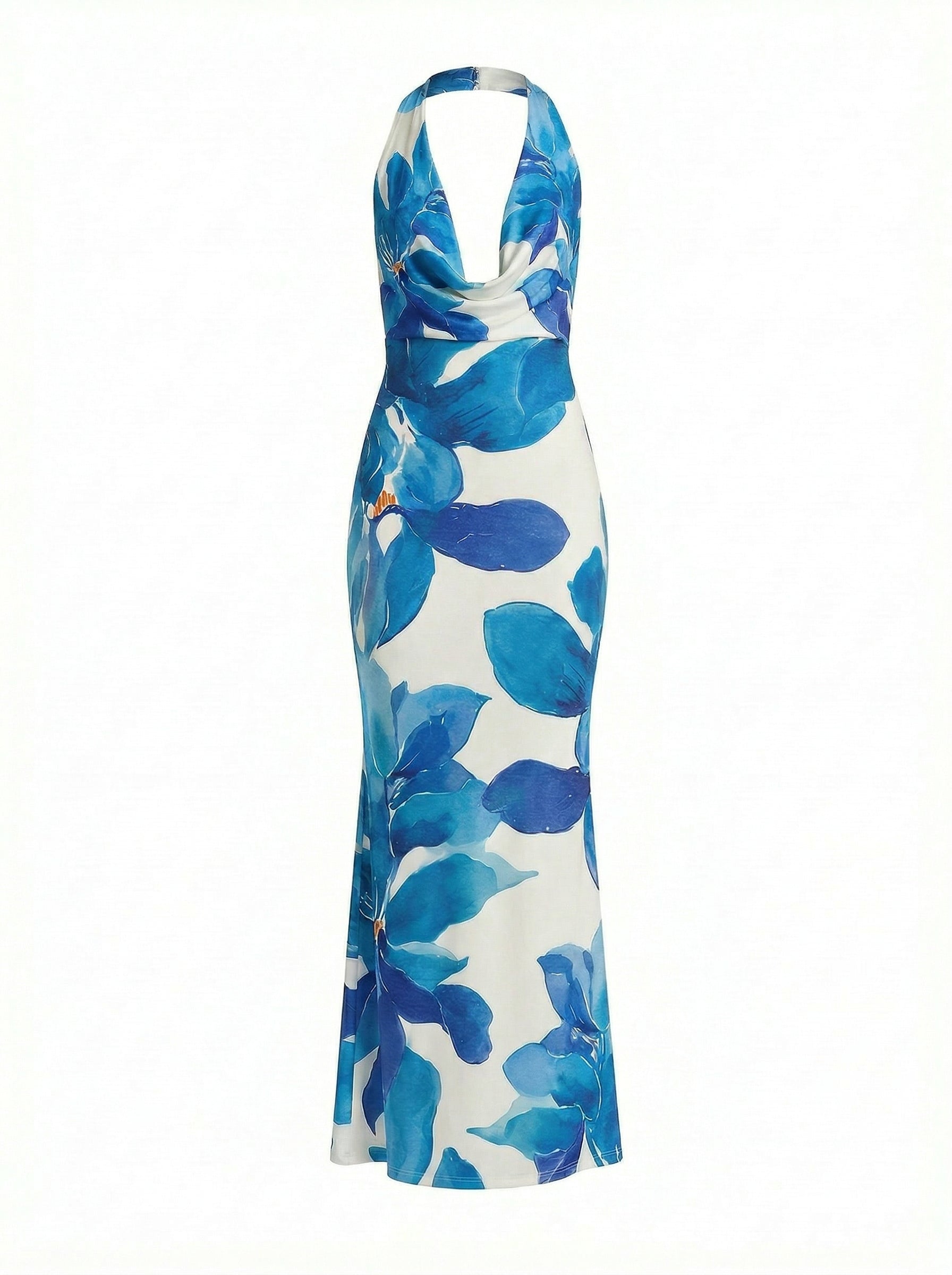 Floral Print Cowl Neck Bodycon Maxi Dress