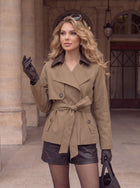 Contrast Collar Belted Trench Jacket
