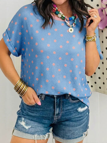 Cute Polka Dot Ribbed Tee