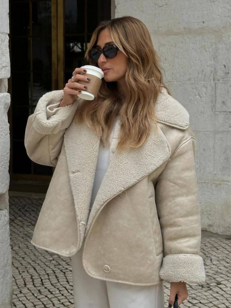 Cozy Faux Suede Sherpa Coat