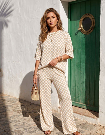 Checkered Loose Fit Pants Set