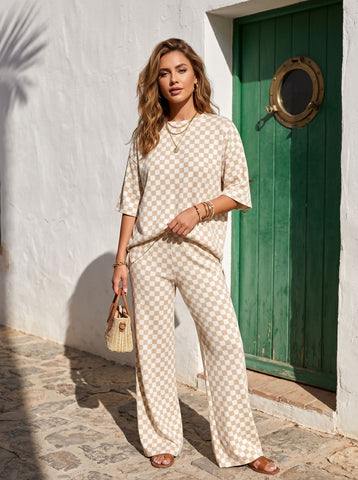 Checkered Loose Fit Pants Set