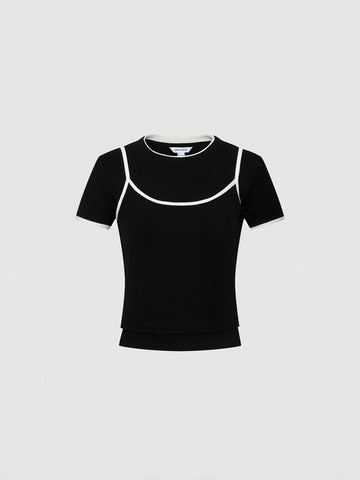 2 In 1 Contrast Skinny-Fit T-Shirts