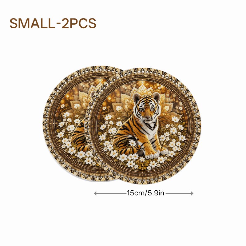 Cute Tiger Cub and Mandala Crochet Basket Bottom