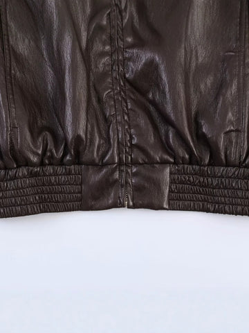 Oversized Faux Leather Bomber Jacket
