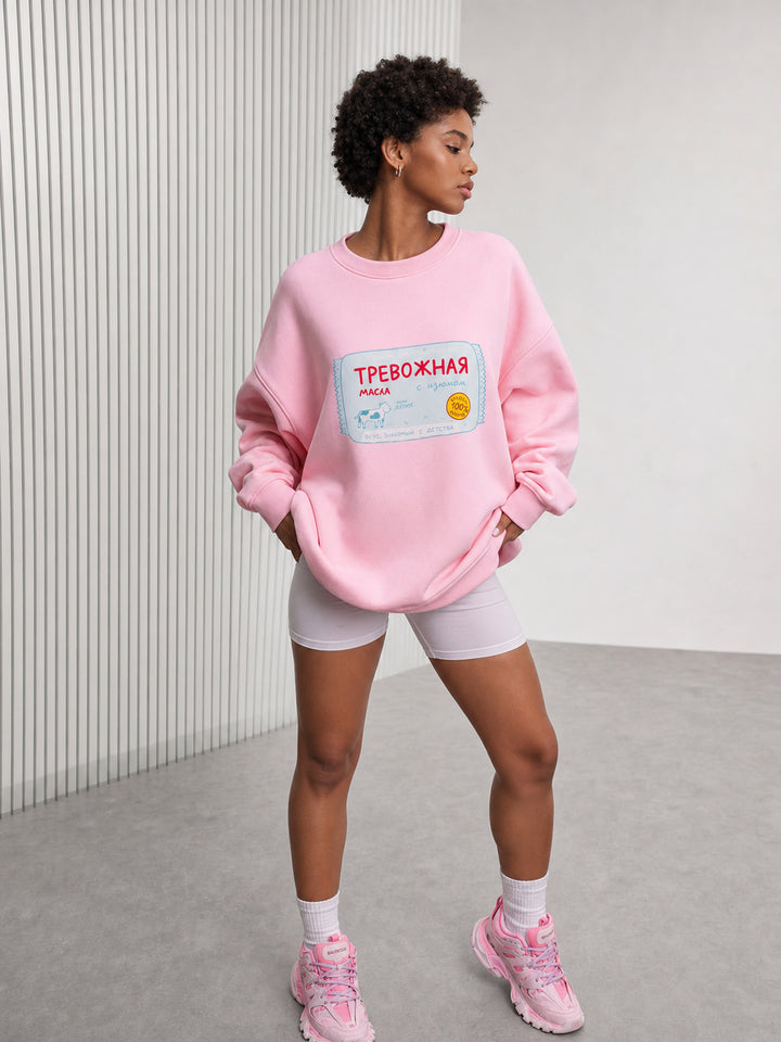 Oversized Graphic Print Fleece Sweatshirt