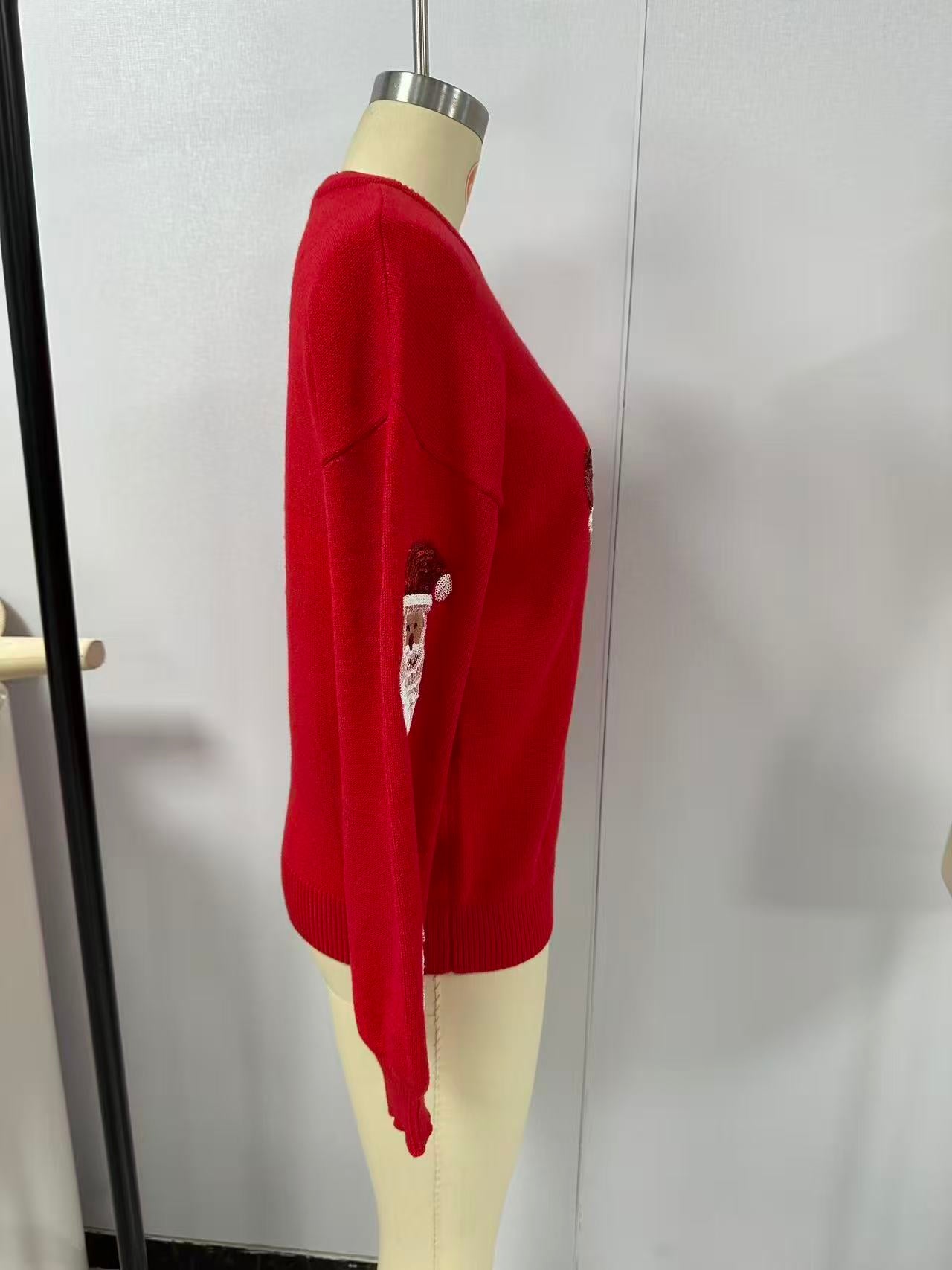 Festive Sequin Santa Christmas Pullover Sweater