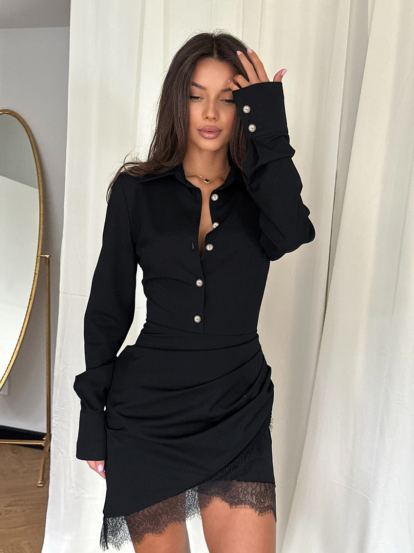 Button Down Lace Trim Dress