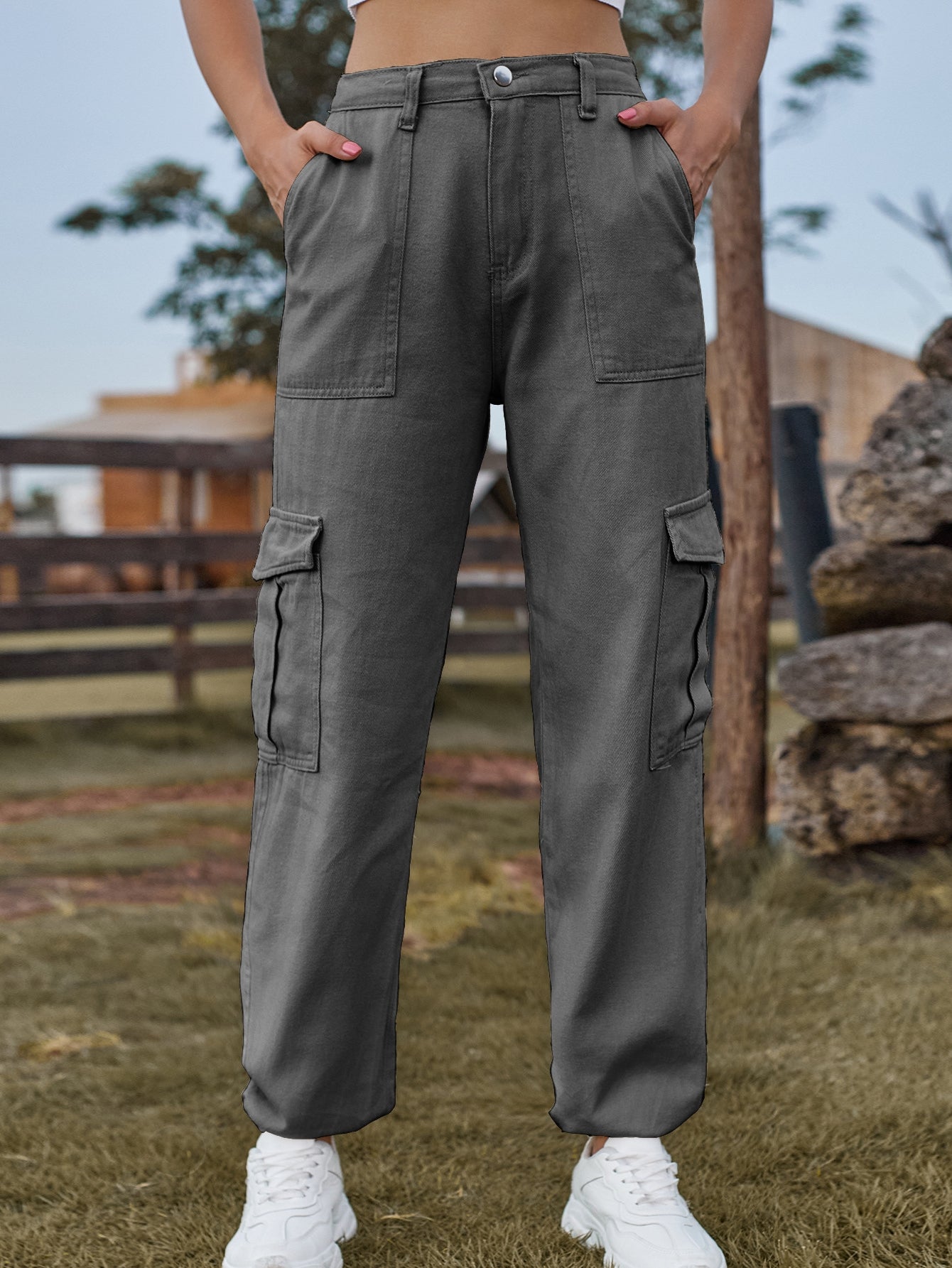 High Waisted Relaxed Cargo Jeans