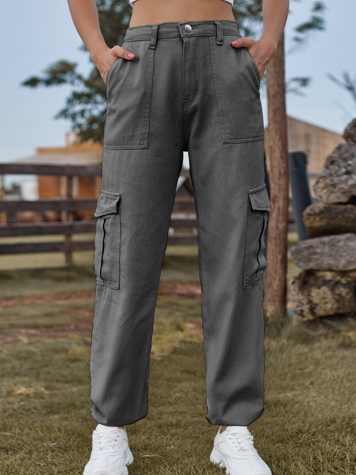 High Waisted Relaxed Cargo Jeans