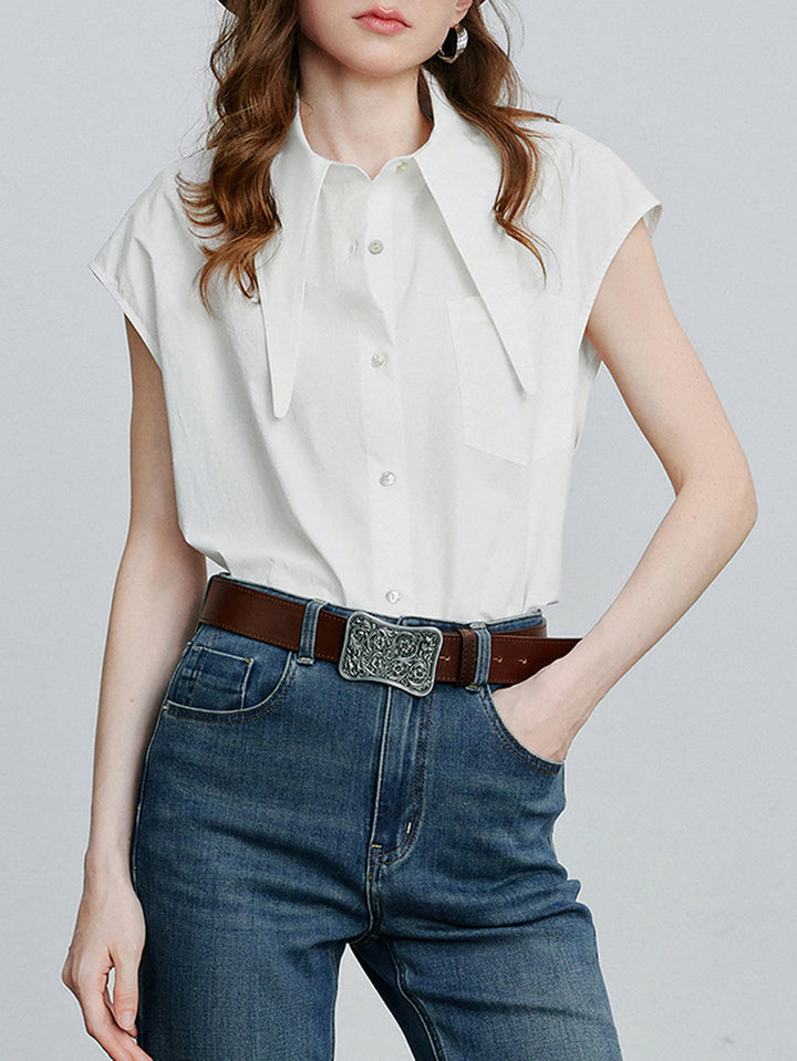 Large Pointy Collar Sleeveless Chic Blouse