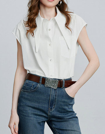 Large Pointy Collar Sleeveless Chic Blouse