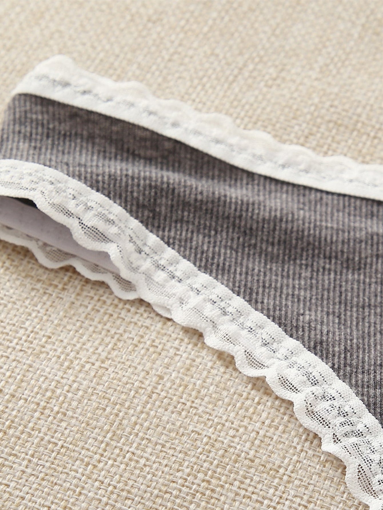 Soft Ribbed Lace Trim Thongs
