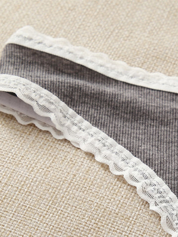Soft Ribbed Lace Trim Thongs
