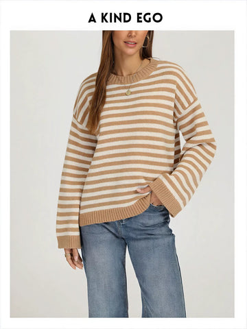 Cozy Striped Oversized Crewneck Sweater