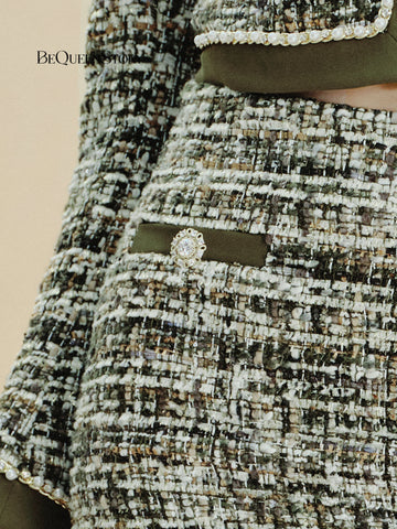 Embellished Tweed High Waisted Mini Skirt