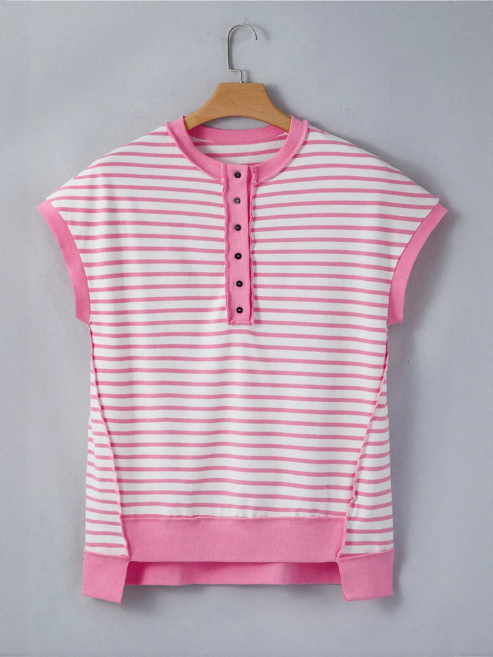 Casual Striped Henley Summer T-Shirt