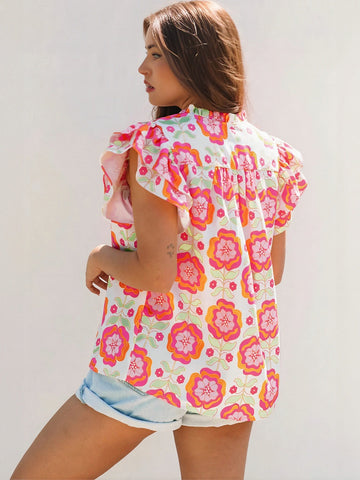 Floral Print V Neck T-Shirt