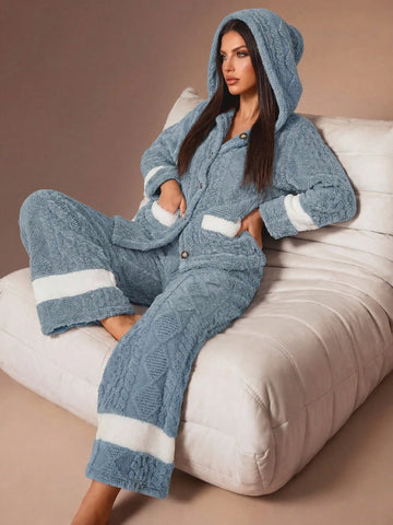 Cozy Plush Hooded Loungewear Pajama Set