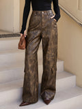 High Waisted Faux Leather Cargo Pants