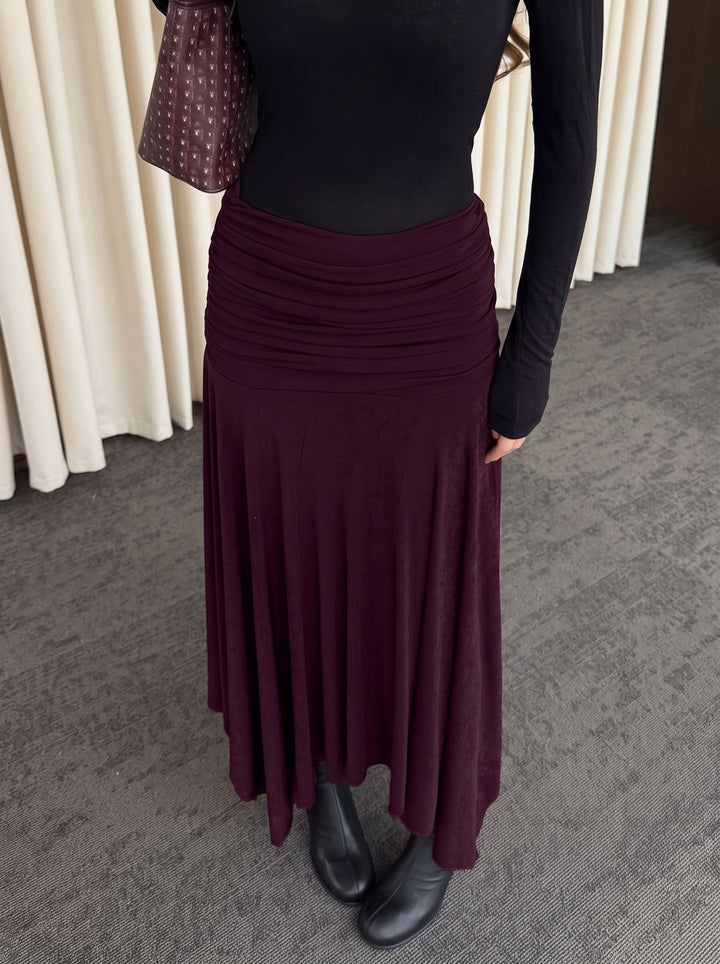 Ruched High Waist Midi Skirt