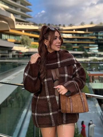 Cozy Plaid Oversized Knit Cardigan