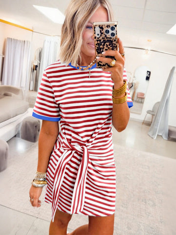 Striped Tie Front T Shirt Dress