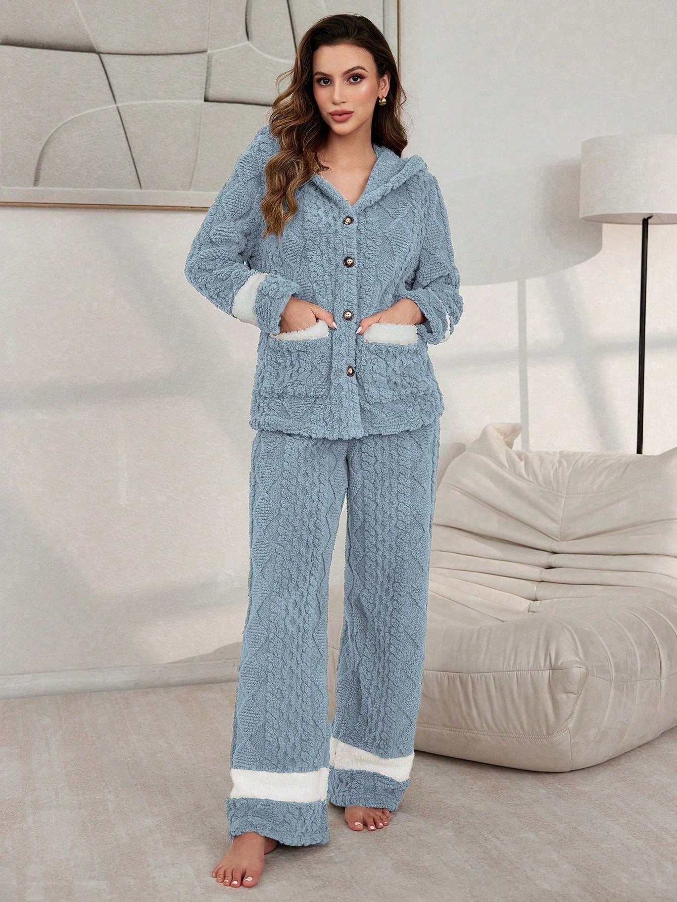 Cozy Plush Hooded Loungewear Pajama Set