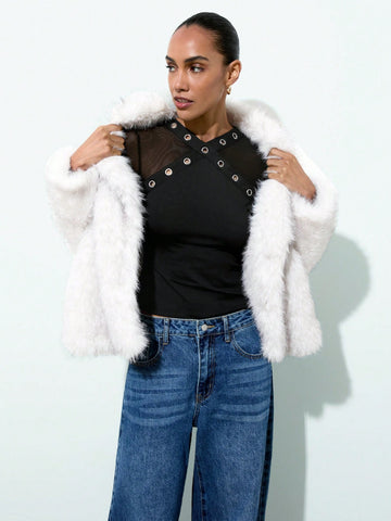 Stretchy Grommet Detail Mesh Top