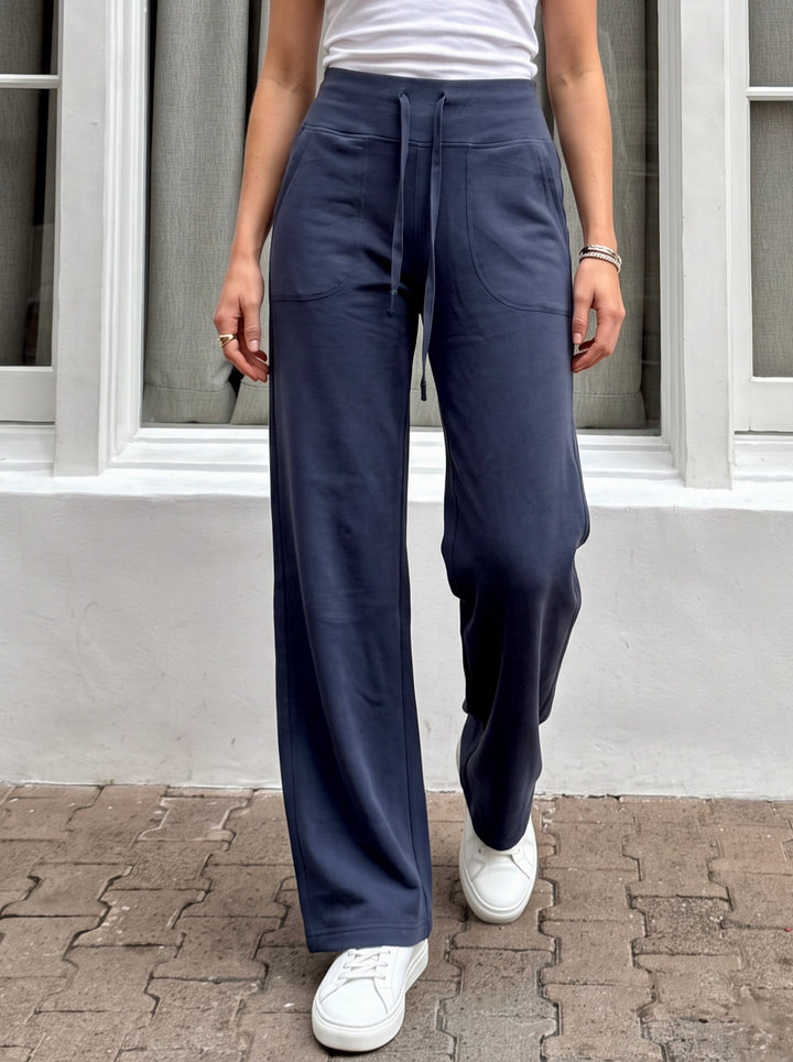 High Waisted Drawstring Wide Leg Pants