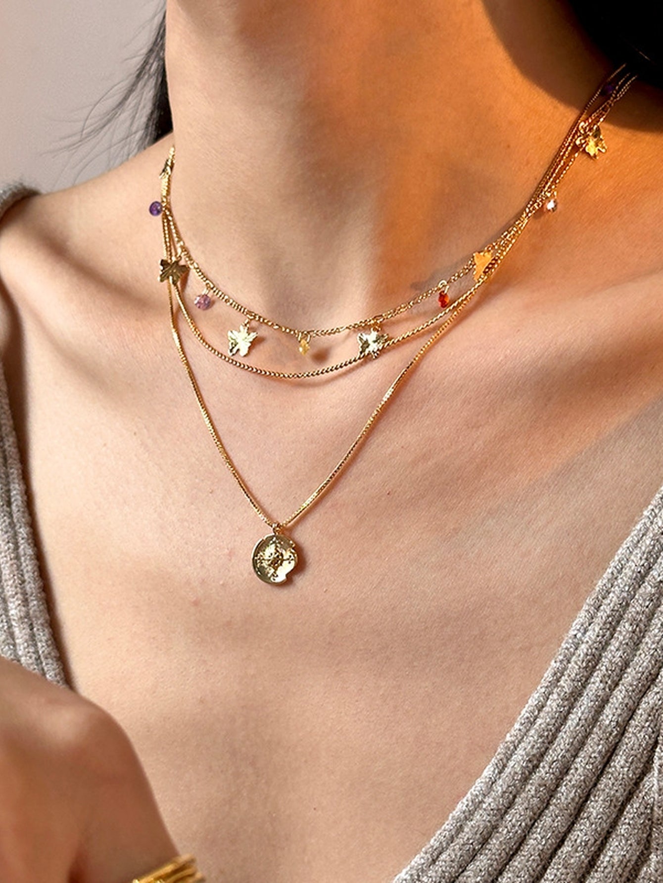 Dainty Gold Layered Butterfly Necklace