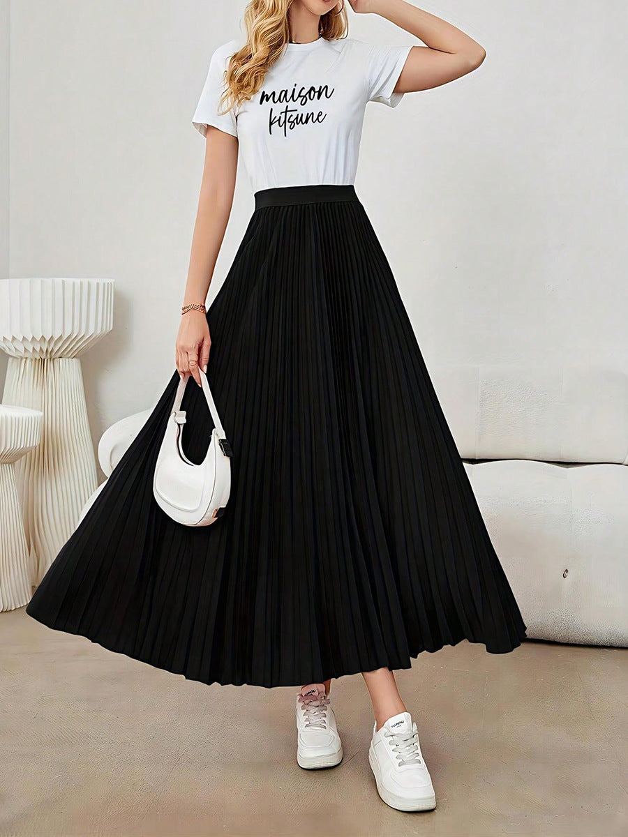 Elegant High Waisted Pleated Maxi Skirt