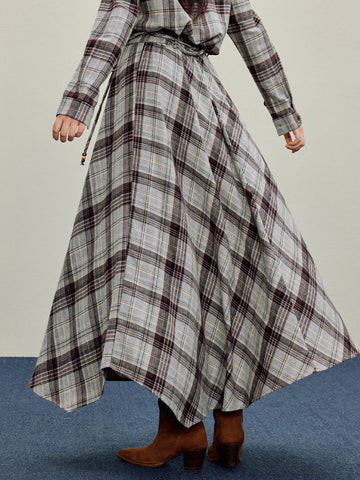 Soft Cotton Plaid Maxi Skirt