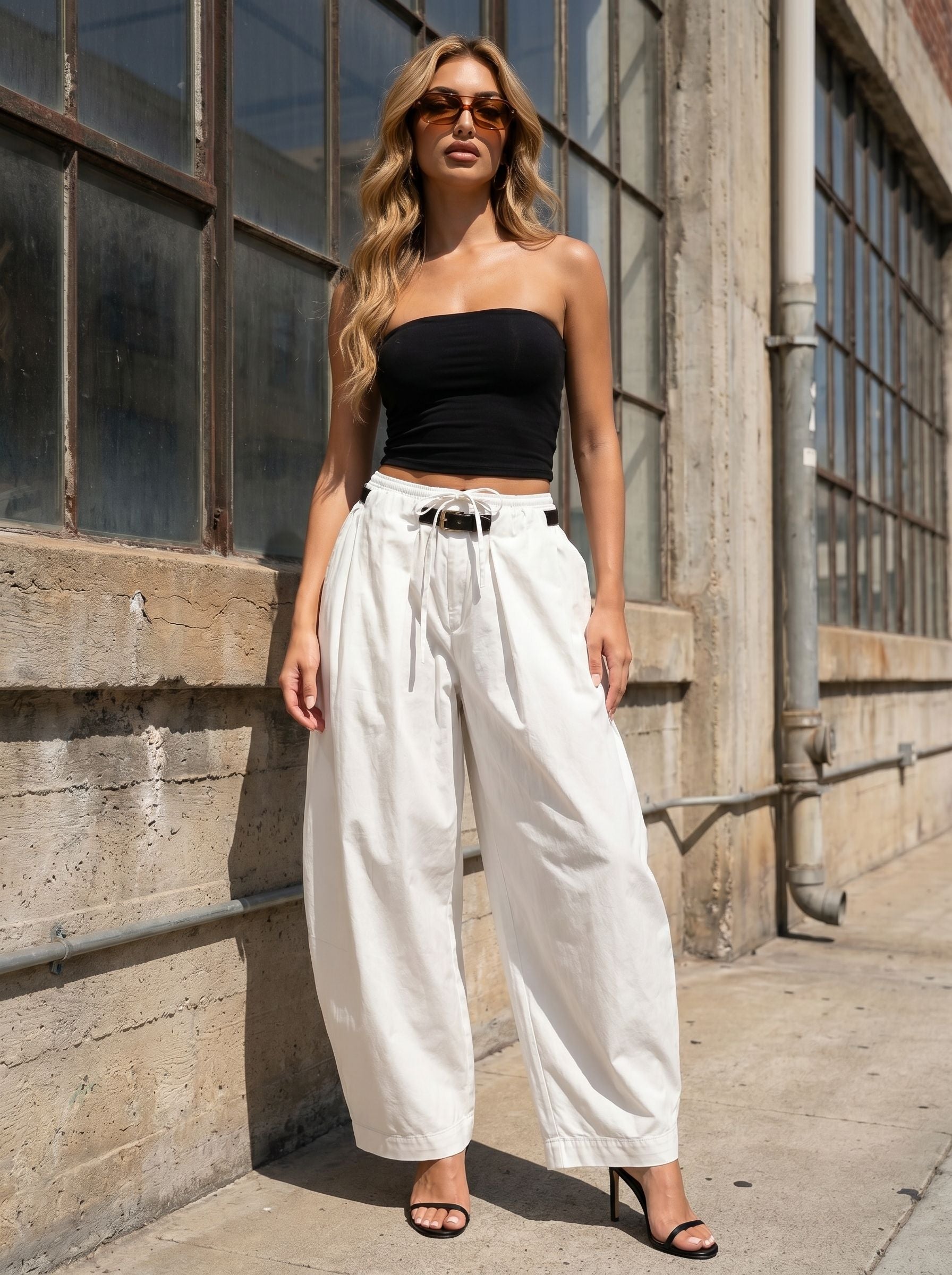Drawstring Waist Wide Leg Pants