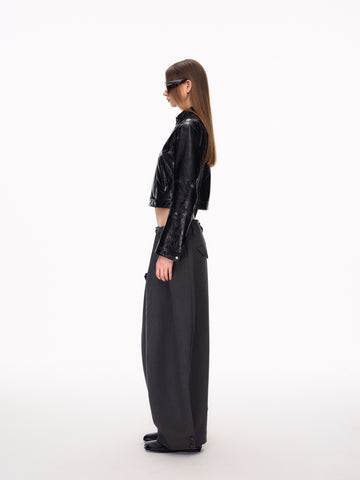 Cropped Slim Fit Biker Leather Jacket