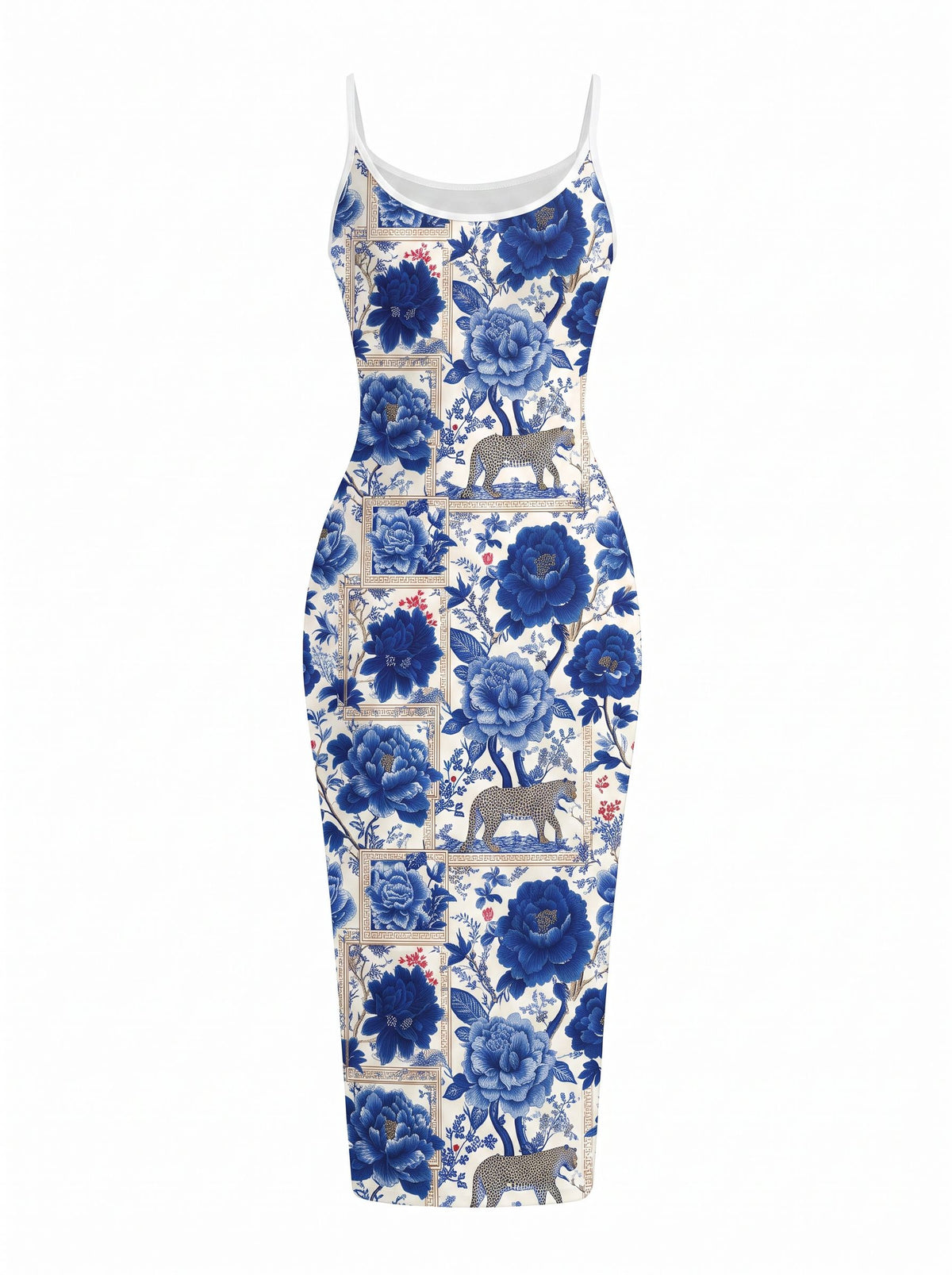 Dorica Hall's Blue Peony Print Midi Dress