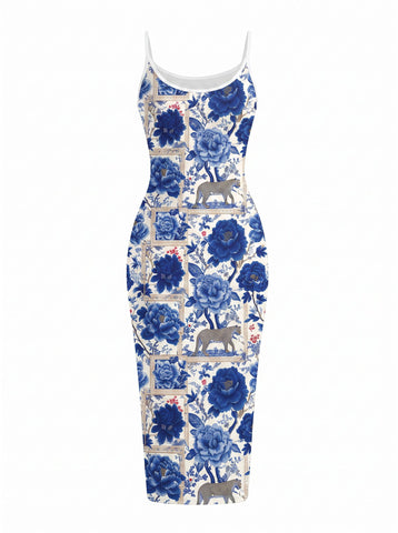 Dorica Hall's Blue Peony Print Midi Dress