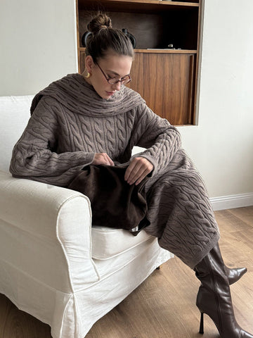 Cozy Cable Knit Sweater Skirt Set